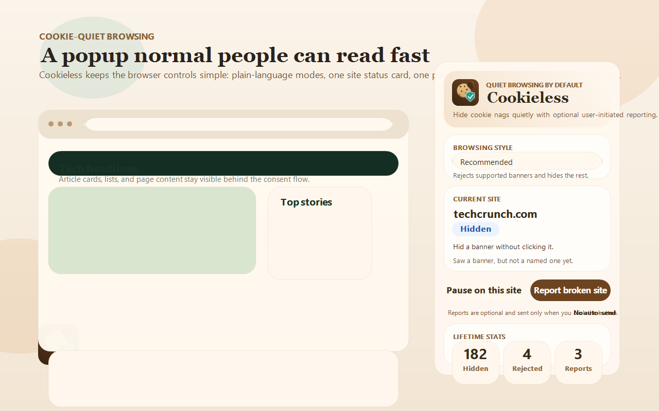 Cookieless popup overview