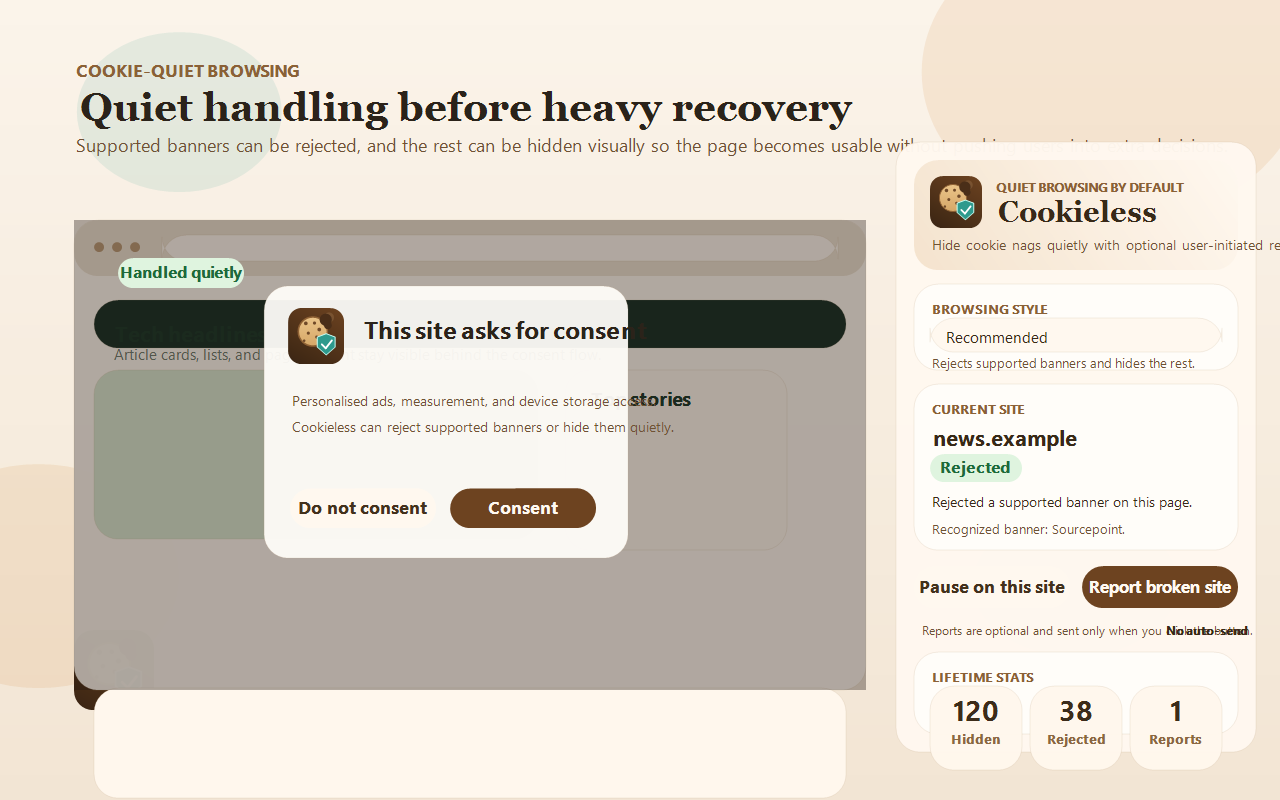 Quiet cookie handling example